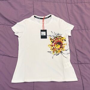 Floral White T-Shirt Roberto Cavalli NWT Size L